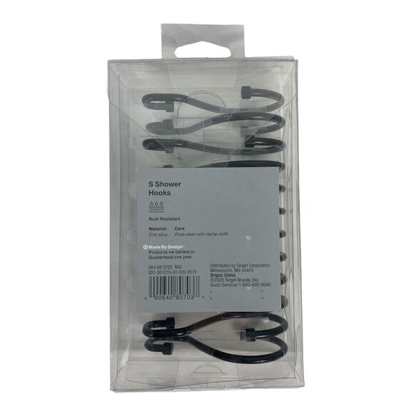 MADE BY DESIGN 12 Ct Shower Hooks S-Hooks Matte Black Finish C72Q - Picture 2 of 5